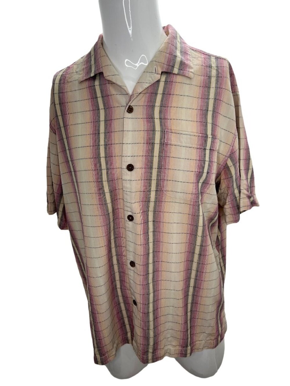Tommy Bahama Hawaiian Shirt Mens XL Camp Silk Cotton Blend Button Up Pocket